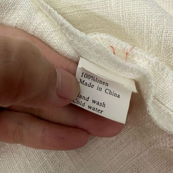 Peacock Ways Cream Black Trim Linen Mandarin Collar Open Blazer Coin sz L VTG - Picture 8 of 10